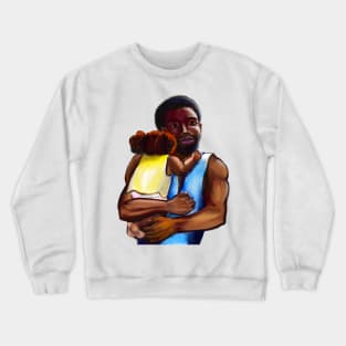 The best Father’s Day gifts 2022.Father and child - Super dad -  Strong muscular black man cradling a baby Crewneck Sweatshirt